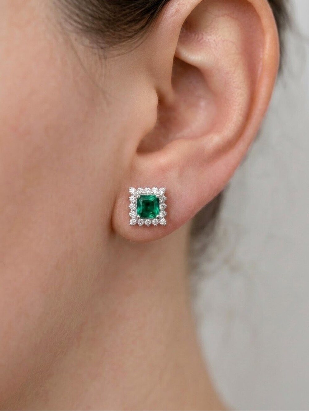 7mm Green Nano Emerald Square Halo Studs 18K Gold Vermeil 925 Silver | AAQuatif - Picture 3 of 9